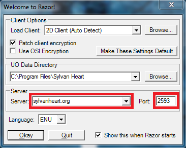 Razor server and port settings