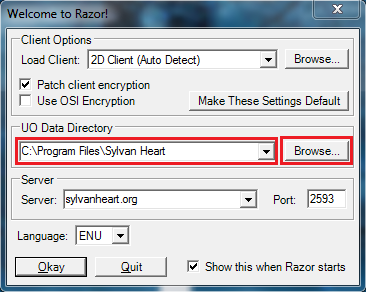 Razor UO Data Directory settings